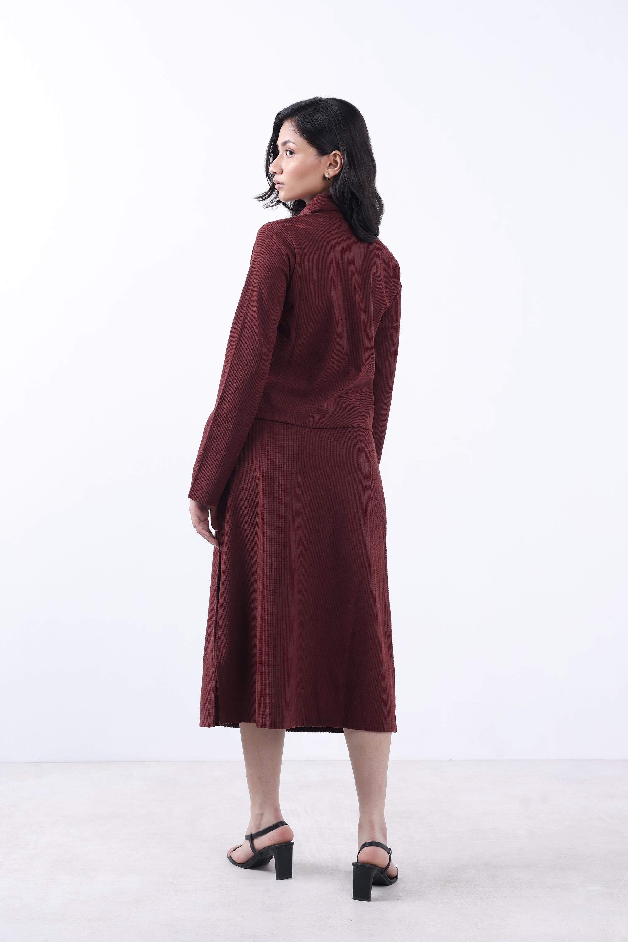 Women Brick Corduroy Jacket & Skirt Co-ord set.