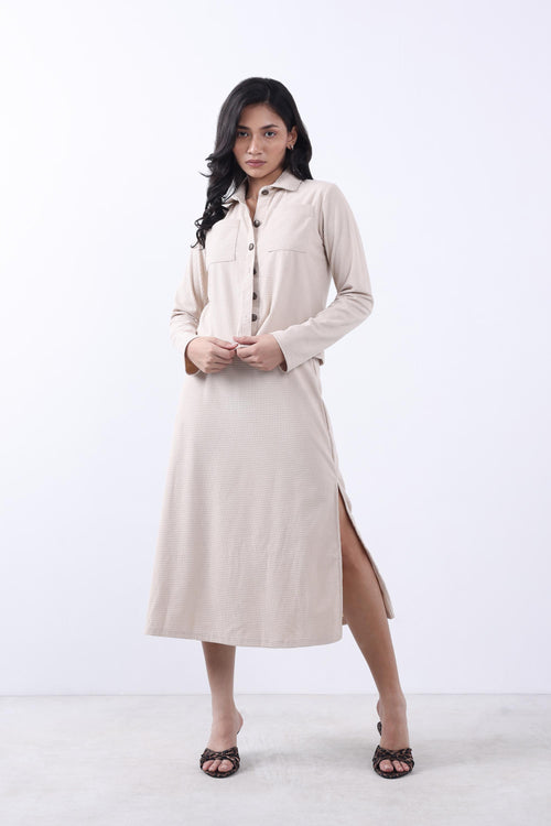 WOMEN BEIGE CORDUROY JACKET & SKIRT CO-ORD SET