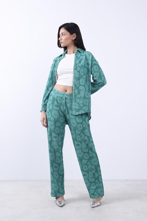 WOMEN EVERGREEN OVERSIZED SHIRT WITH TROUSER CO-ORD SET