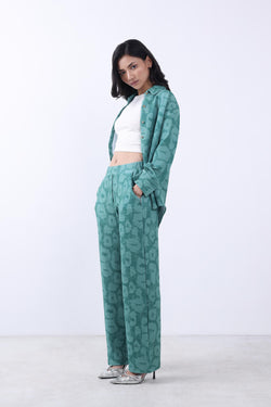 WOMEN EVERGREEN OVERSIZED SHIRT WITH TROUSER CO-ORD SET