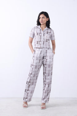 WOMEN BROWN CROP SHIRT WITH TROUSER CO-ORD SET