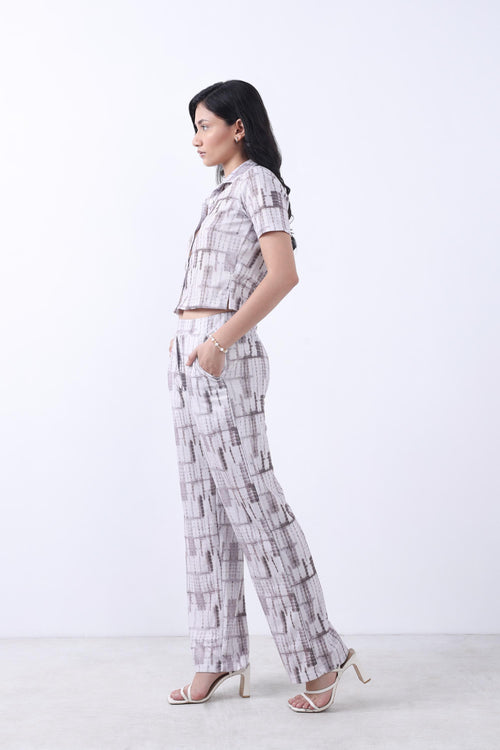 WOMEN BROWN CROP SHIRT WITH TROUSER CO-ORD SET