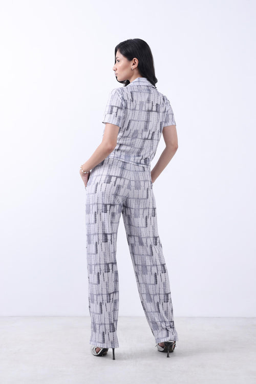 WOMEN GREY CROP SHIRT WITH TROUSER CO-ORD SET