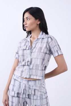 WOMEN GREY CROP SHIRT WITH TROUSER CO-ORD SET