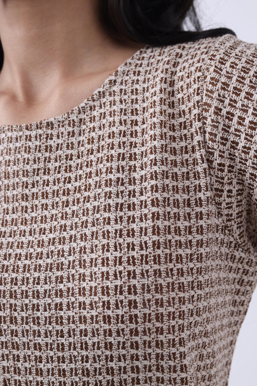 BROWN POINTELLE-KNIT WOMEN TOP