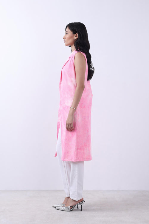 PINK TIE & DYE LONGLINE OPEN FRONT SHRUG