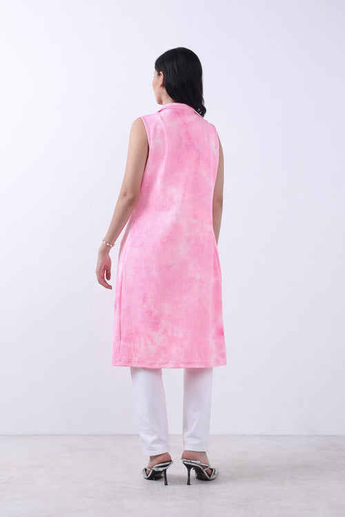 PINK TIE & DYE LONGLINE OPEN FRONT SHRUG