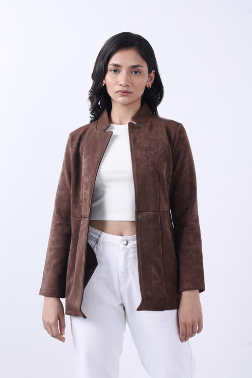 BROWN SUEDE OPEN FRONT COAT