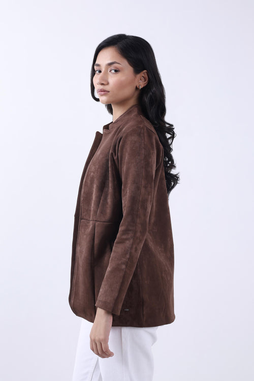 BROWN SUEDE OPEN FRONT COAT