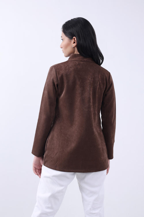 BROWN SUEDE OPEN FRONT COAT