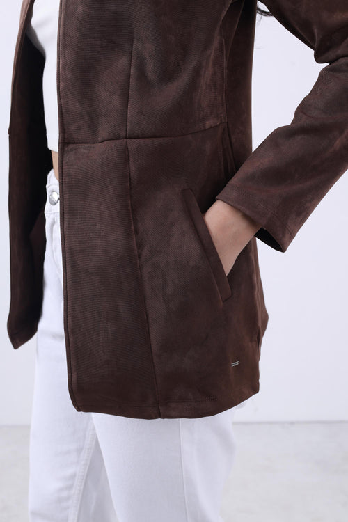 BROWN SUEDE OPEN FRONT COAT