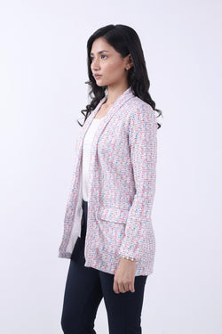 PINK TWEED FRONT OPEN BLAZER