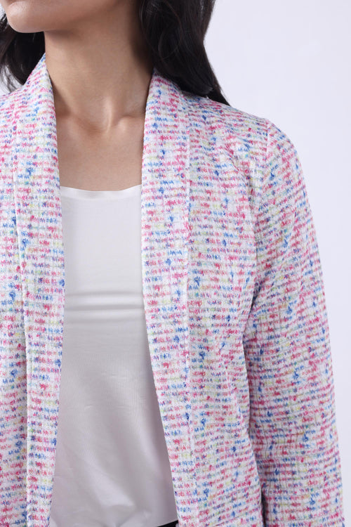 PINK TWEED FRONT OPEN BLAZER