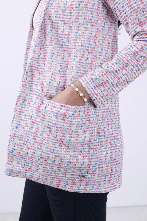 PINK TWEED FRONT OPEN BLAZER