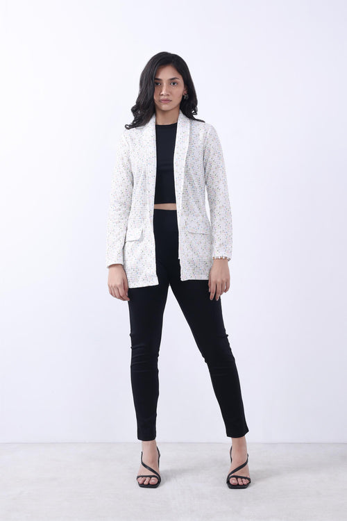 WHITE TWEED FRONT OPEN BLAZER