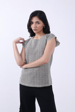 GREY POINTELLE-KNIT WOMEN TOP