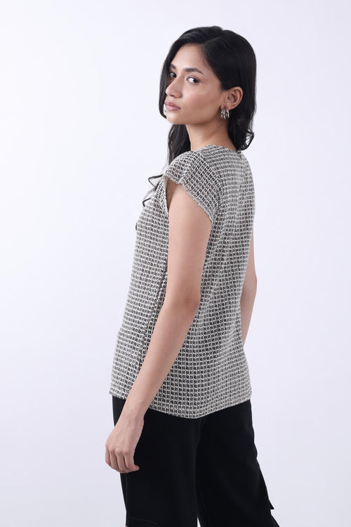 GREY POINTELLE-KNIT WOMEN TOP