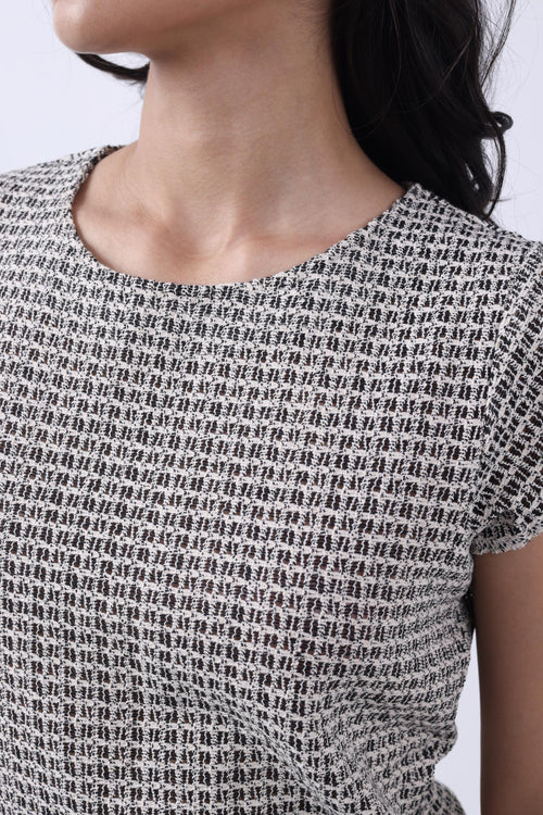 GREY POINTELLE-KNIT WOMEN TOP