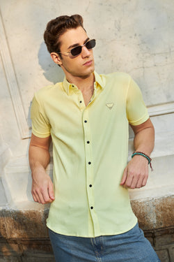 MENS PASTEL YELLOW KNIT SHIRT