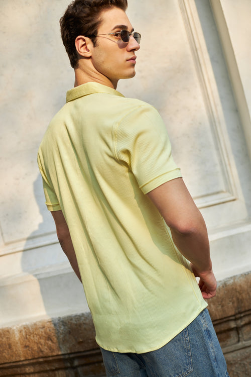 MENS PASTEL YELLOW KNIT SHIRT