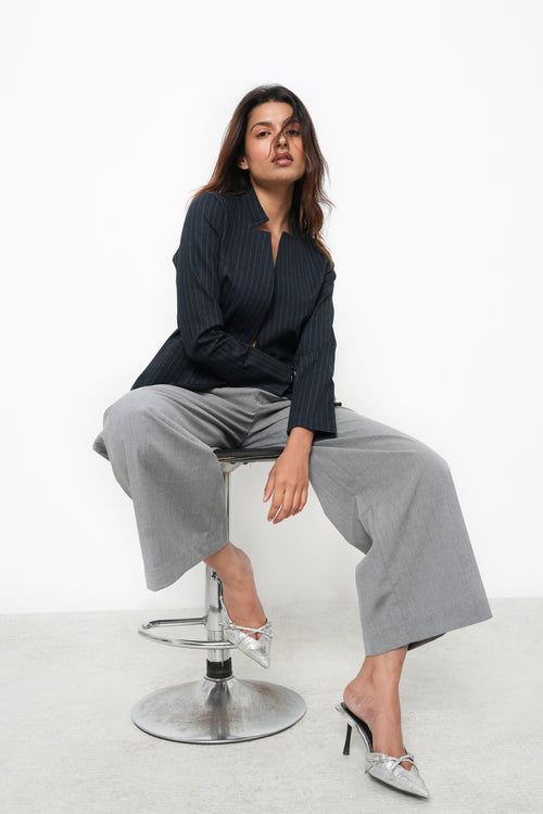 NAVY STRIPE FRONT OPEN BLAZER