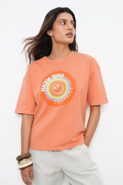 BONNATY COTTON OVERSIZED PEACH T-SHIRT
