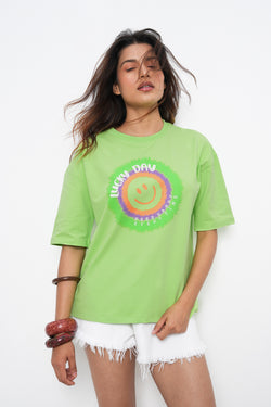 BONNATY COTTON OVERSIZED LIME T-SHIRT