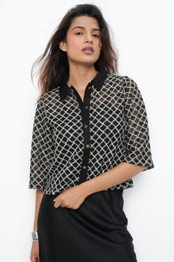 BONNATY BLACK PARTY WEAR LACE SHIRT