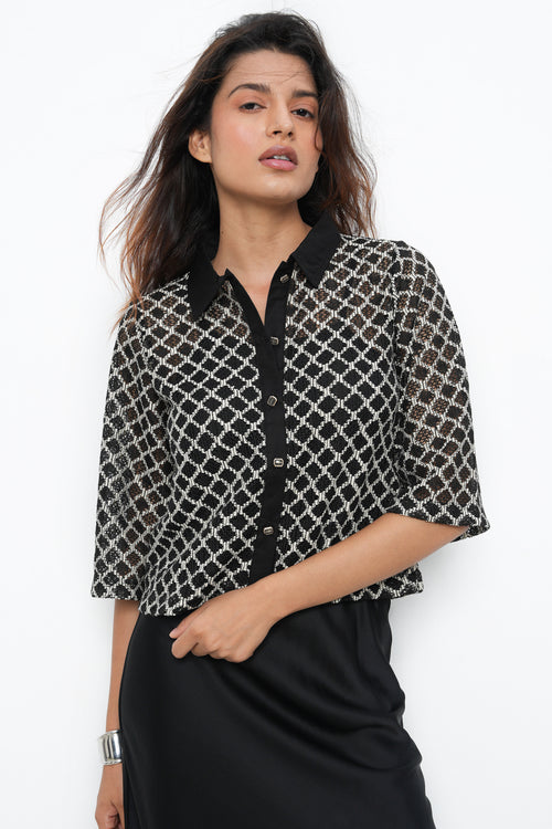 BONNATY BLACK PARTY WEAR LACE SHIRT