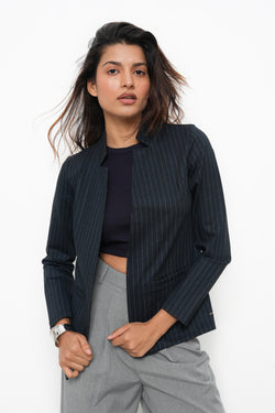 NAVY STRIPE FRONT OPEN BLAZER
