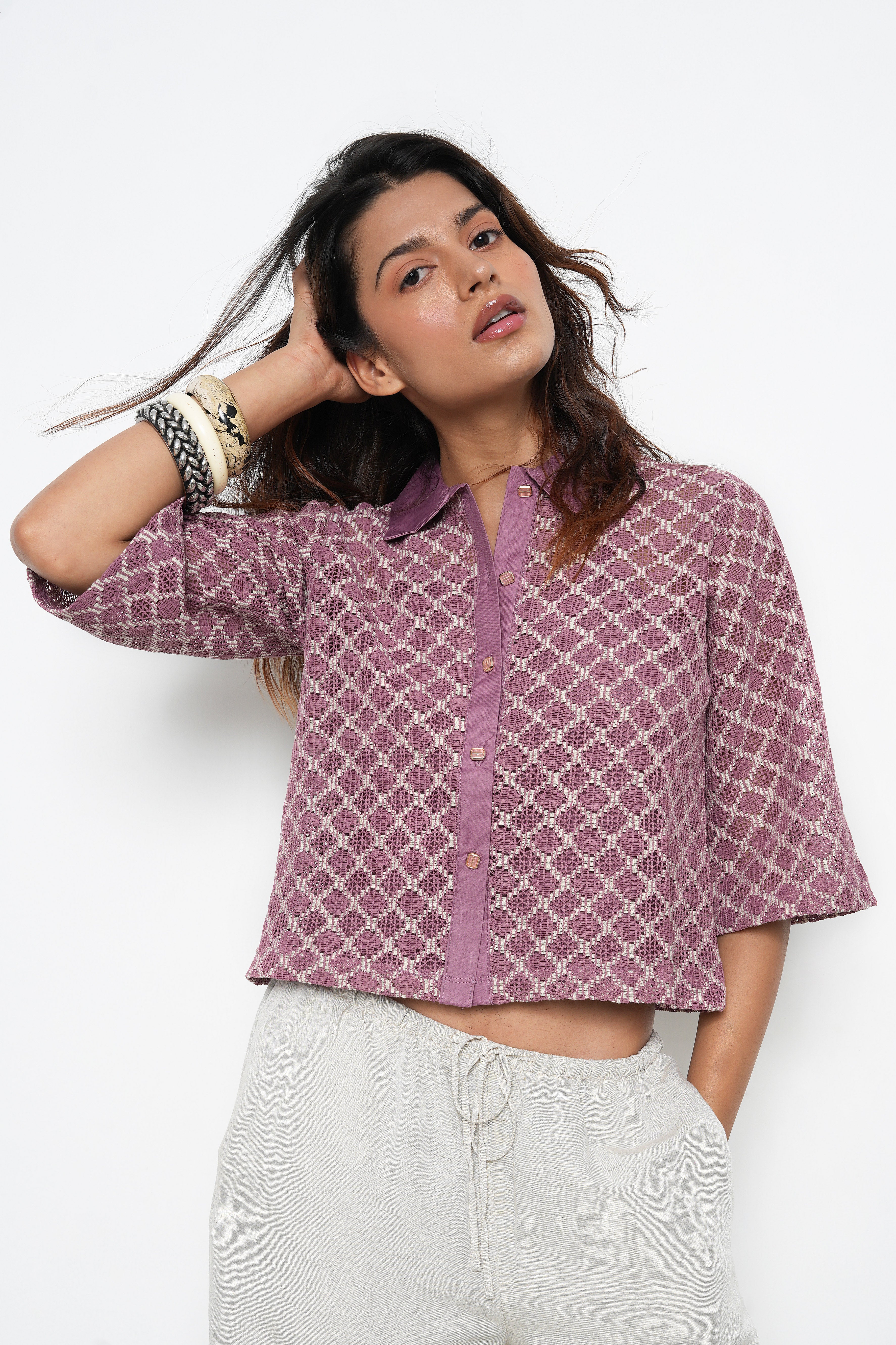 BONNATY PINK PARTY WEAR LACE SHIRT