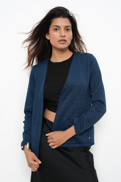 BONNATY TEAL RELAXED FIT FRONT OPEN BLAZER