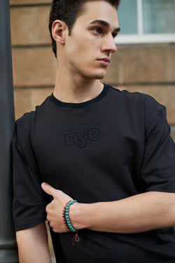 MEN EMBROIDERED OVERSIZED CREW-NECK BLACK T-SHIRT