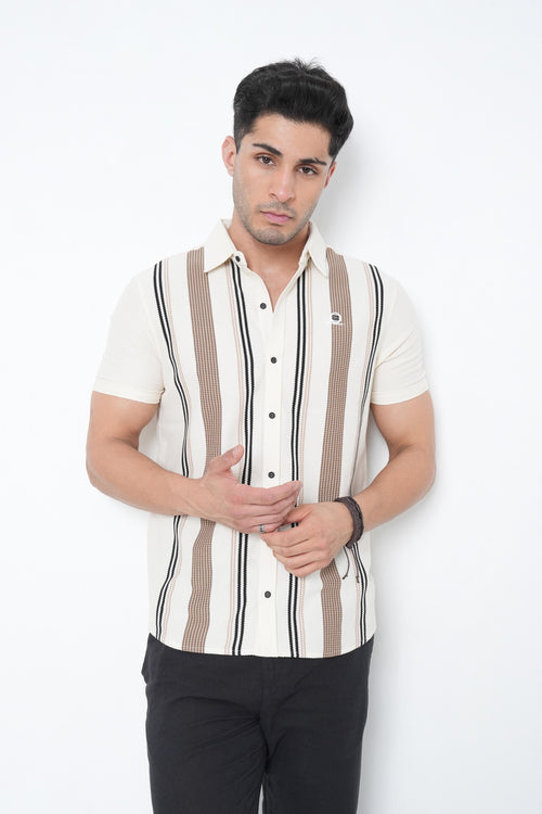 Regular Fit Striped Half Sleeves Mens Casual Shirt