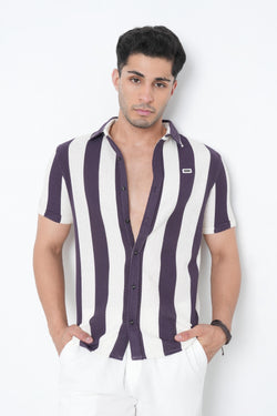 Mens Casual Short Sleeve Vertical Striped Shirt