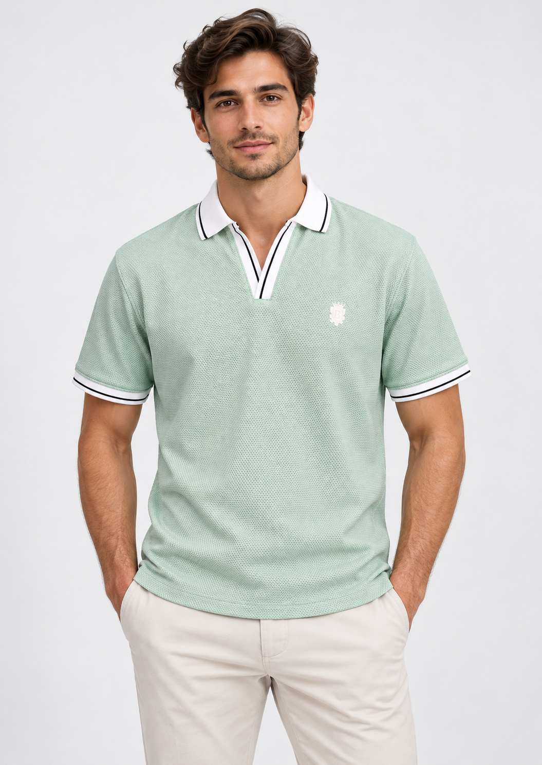 Pista Textured V-Neck Resort Polo T-Shirt-2