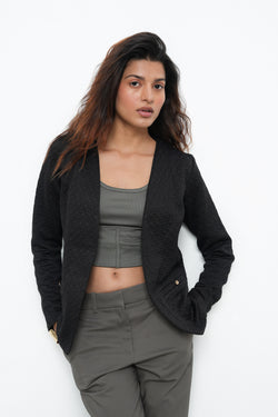BONNATY BLACK RELAXED FIT FRONT OPEN BLAZER