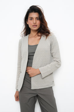 BONNATY BEIGE RELAXED FIT FRONT OPEN BLAZER