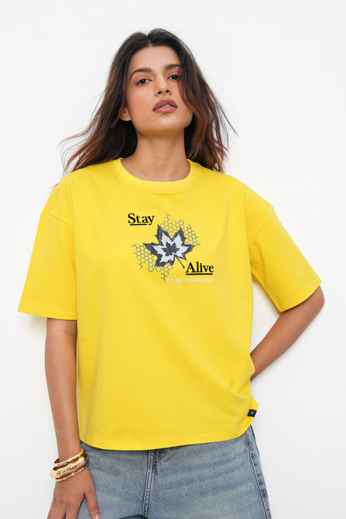 BONNATY FLORAL PRINT COTTON LEMON T-SHIRT