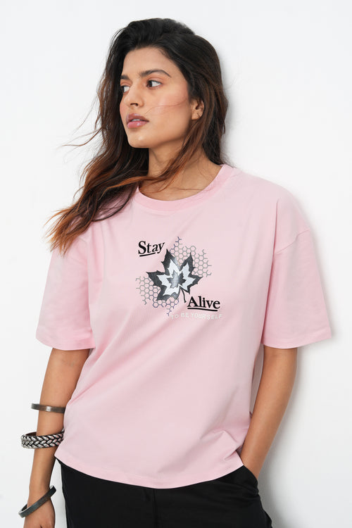 BONNATY FLORAL PRINT COTTON PINK T-SHIRT