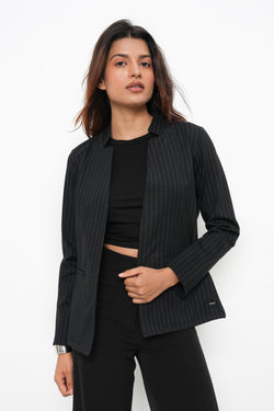 BLACK STRIPE FRONT OPEN BLAZER