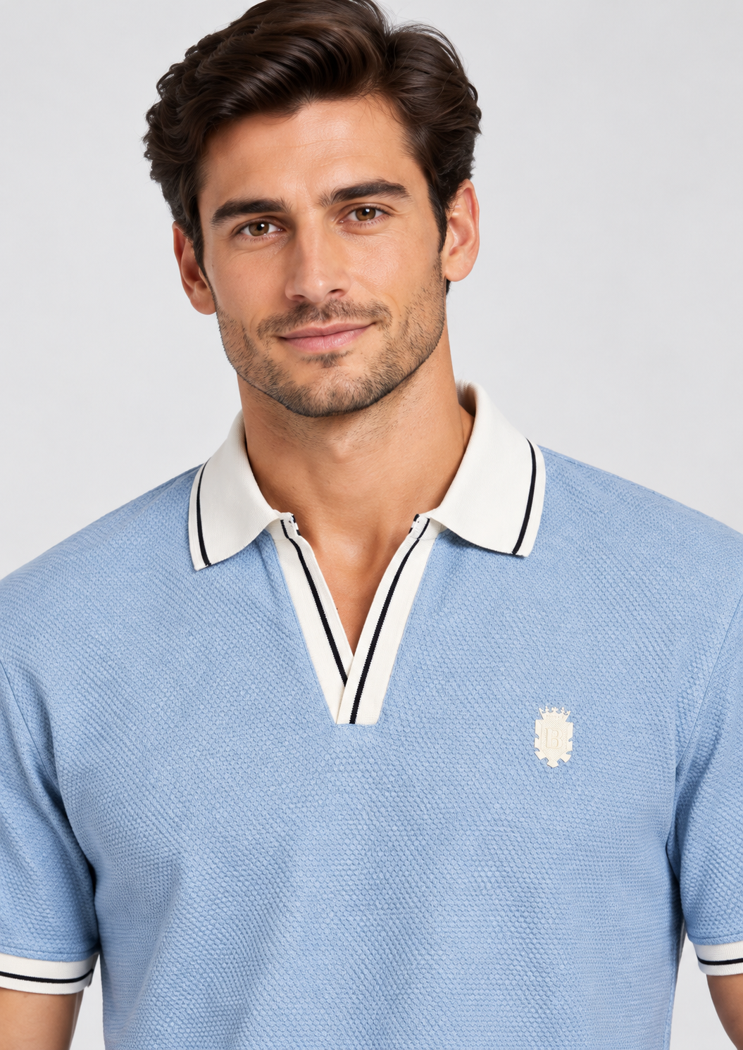 Sky Textured V-Neck Resort Polo T-Shirt-2