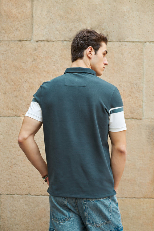 BONNATY COLOR BLOCK GREEN POLO T-SHIRT