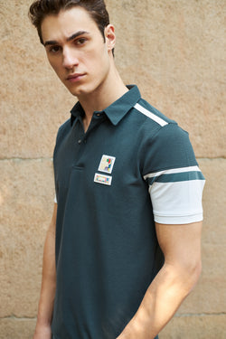 BONNATY COLOR BLOCK GREEN POLO T-SHIRT