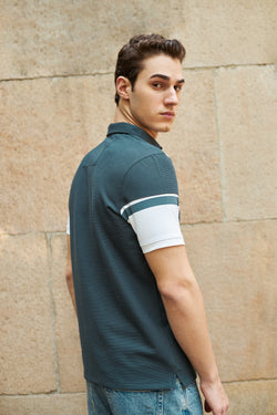 BONNATY COLOR BLOCK GREEN POLO T-SHIRT