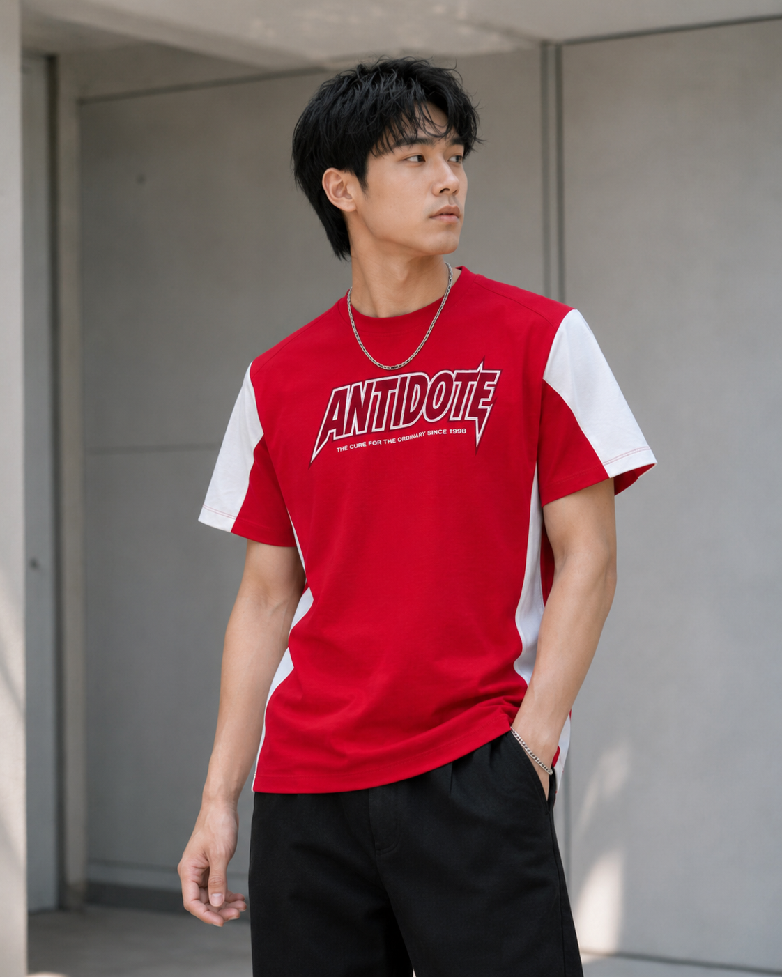 Men’s Red Contrast Graphic T-Shirt-4