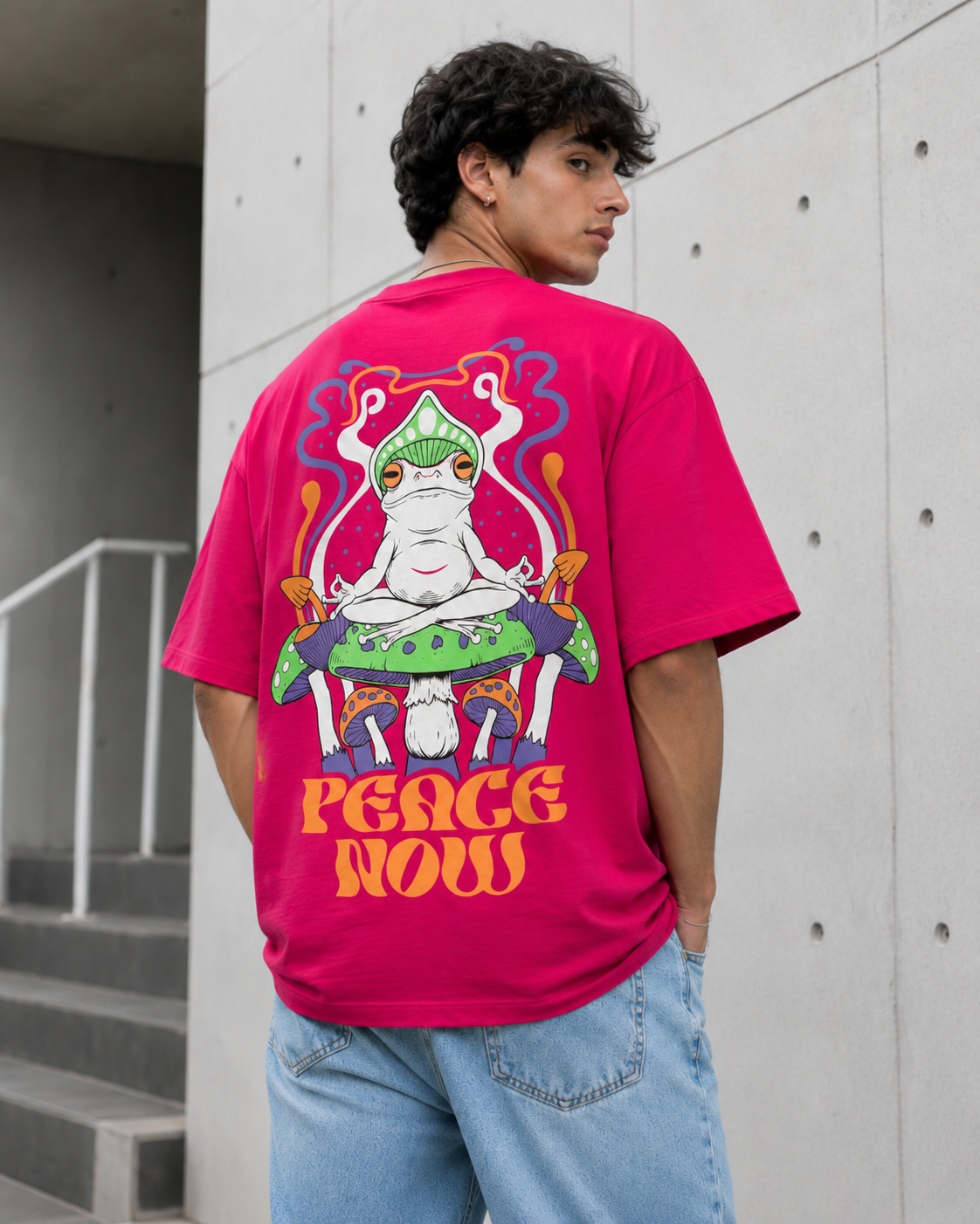 Men Flamingo Pink Graphic Relaxed Oversized T-Shirt