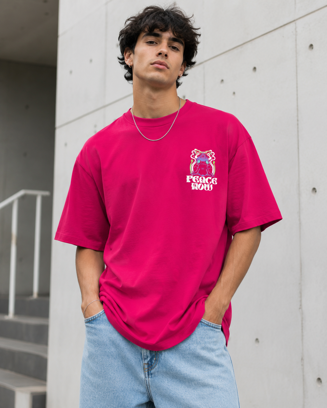 Men Flamingo Pink Graphic Relaxed Oversized T-Shirt