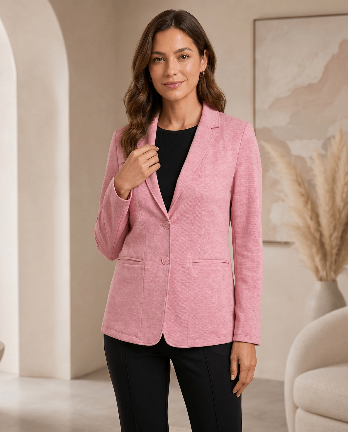 Bonnaty Pink Single-Breasted Formal Blazer