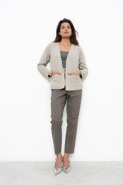 BONNATY BEIGE RELAXED FIT FRONT OPEN BLAZER